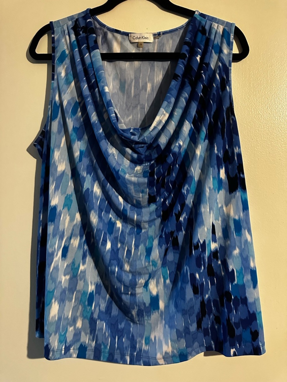 Calvin Klein Blue Multi-Pattern Cowl Neck Sleeveless Top